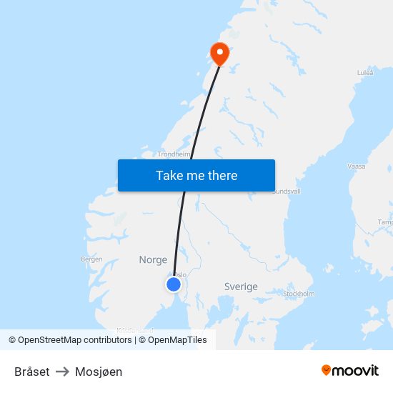 Bråset to Mosjøen map