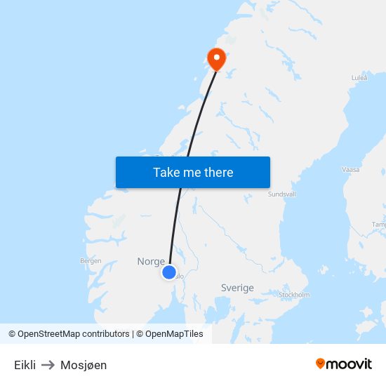 Eikli to Mosjøen map