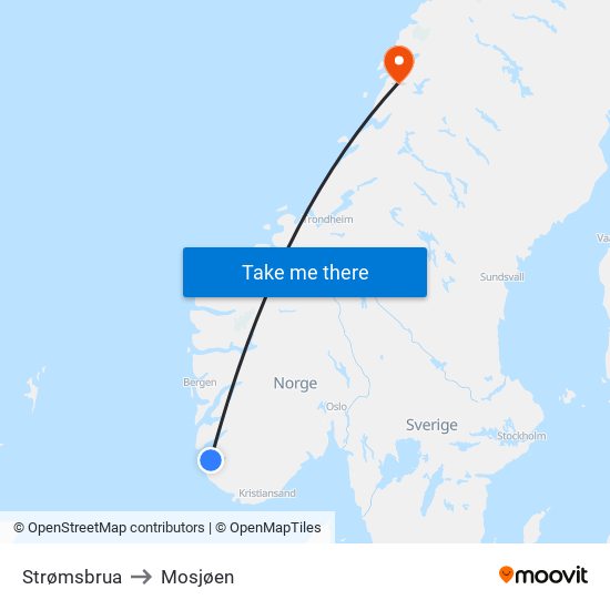 Strømsbrua to Mosjøen map