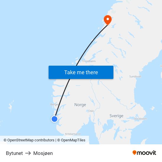 Bytunet to Mosjøen map