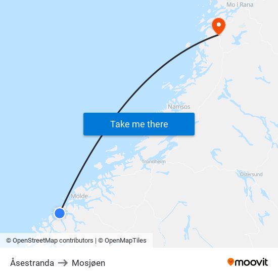 Åsestranda to Mosjøen map