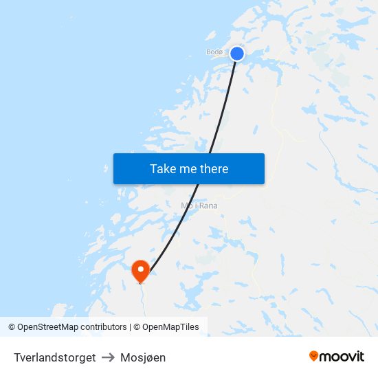 Tverlandstorget to Mosjøen map