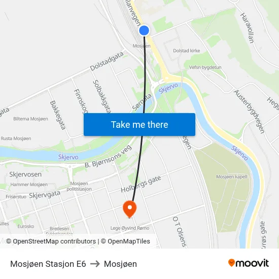 Mosjøen Stasjon E6 to Mosjøen map