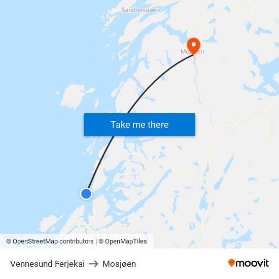 Vennesund Ferjekai to Mosjøen map