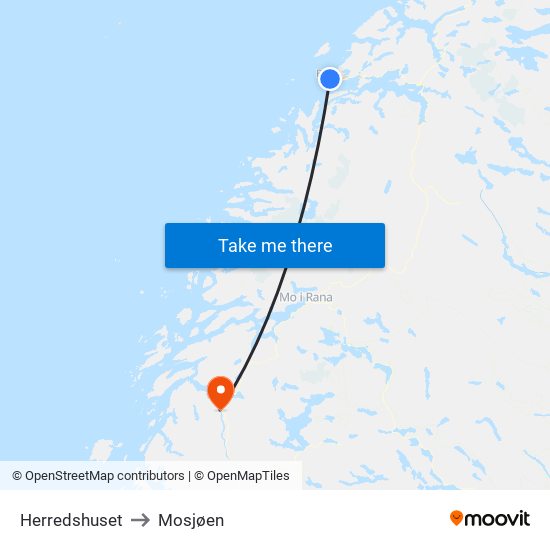 Herredshuset to Mosjøen map