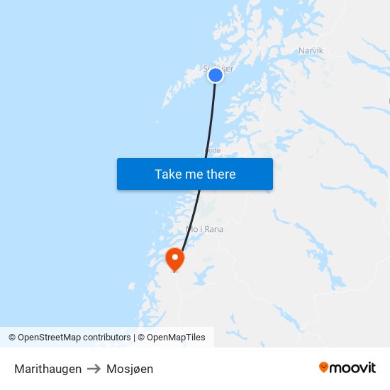 Marithaugen to Mosjøen map