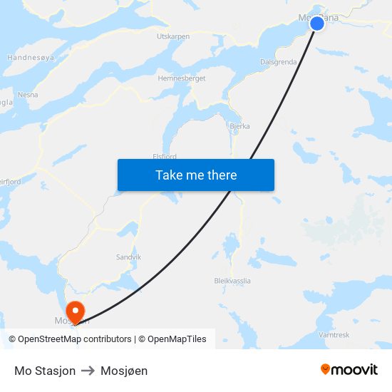 Mo Stasjon to Mosjøen map