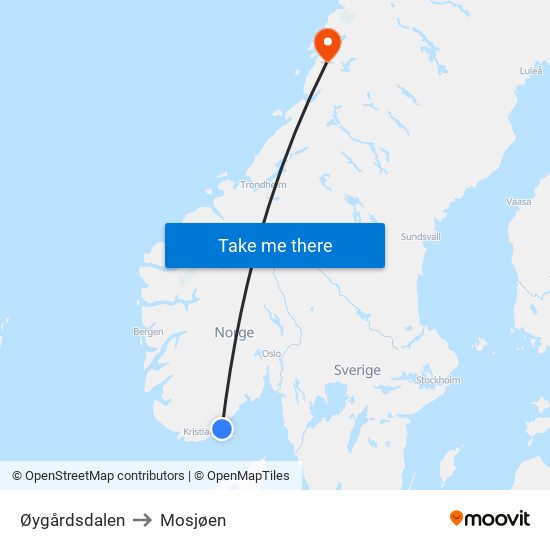 Øygårdsdalen to Mosjøen map