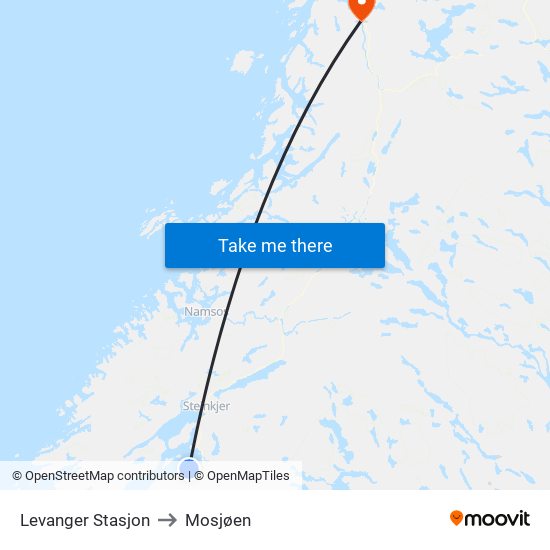 Levanger Stasjon to Mosjøen map