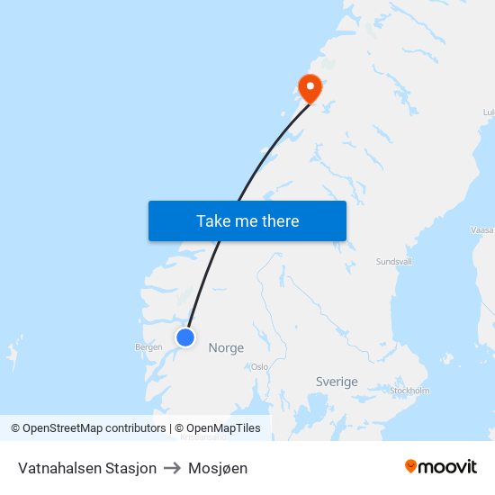 Vatnahalsen Stasjon to Mosjøen map