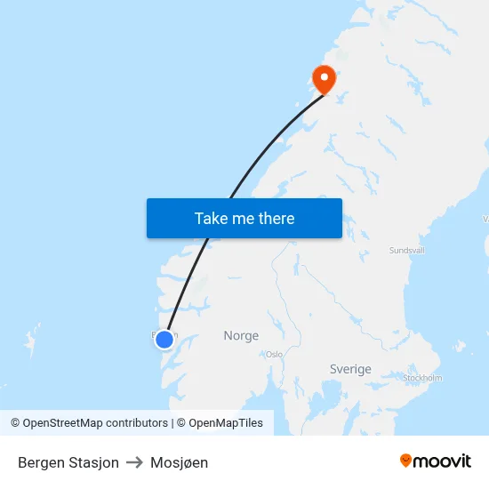 Bergen Stasjon to Mosjøen map