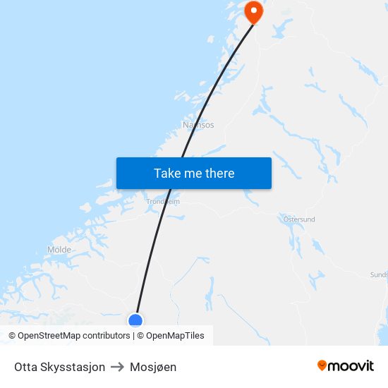 Otta Skysstasjon to Mosjøen map