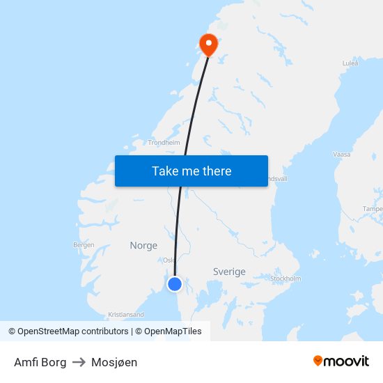 Amfi Borg to Mosjøen map