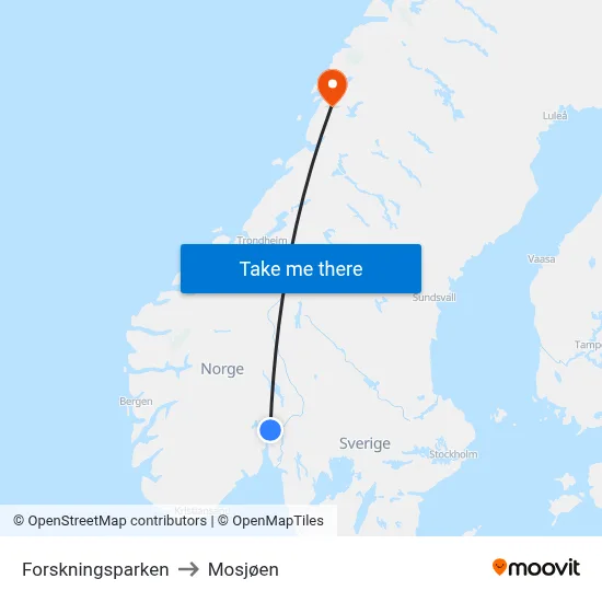 Forskningsparken to Mosjøen map