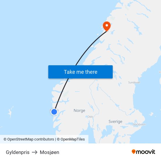 Gyldenpris to Mosjøen map