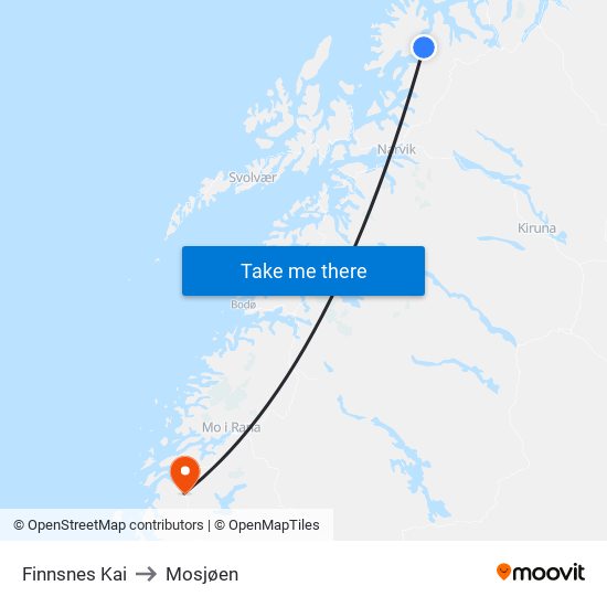 Finnsnes Kai to Mosjøen map