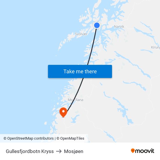 Gullesfjordbotn Kryss to Mosjøen map