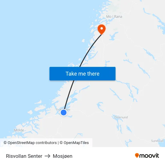 Risvollan Senter to Mosjøen map