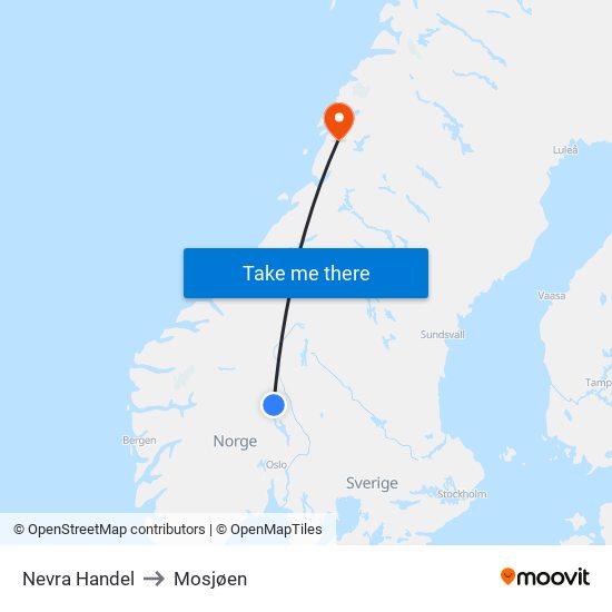 Nevra Handel to Mosjøen map