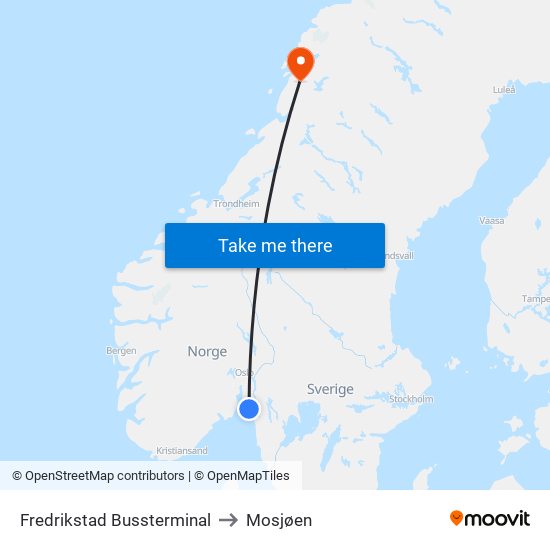 Fredrikstad Bussterminal to Mosjøen map