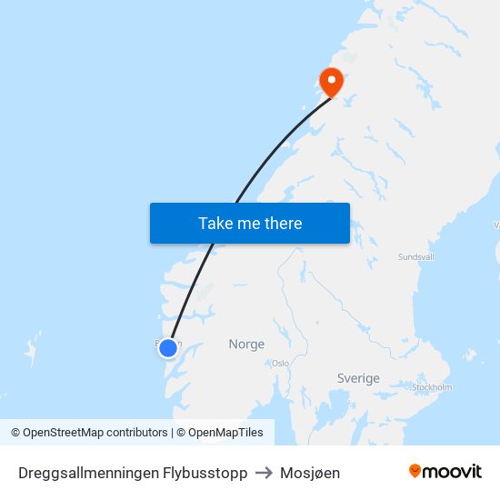 Dreggsallmenningen Flybusstopp to Mosjøen map