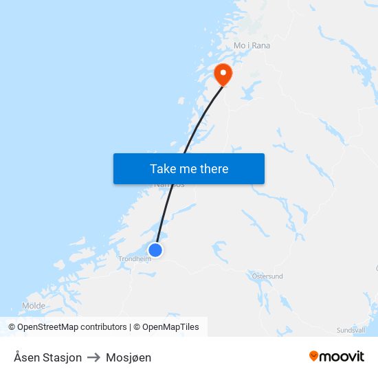 Åsen Stasjon to Mosjøen map