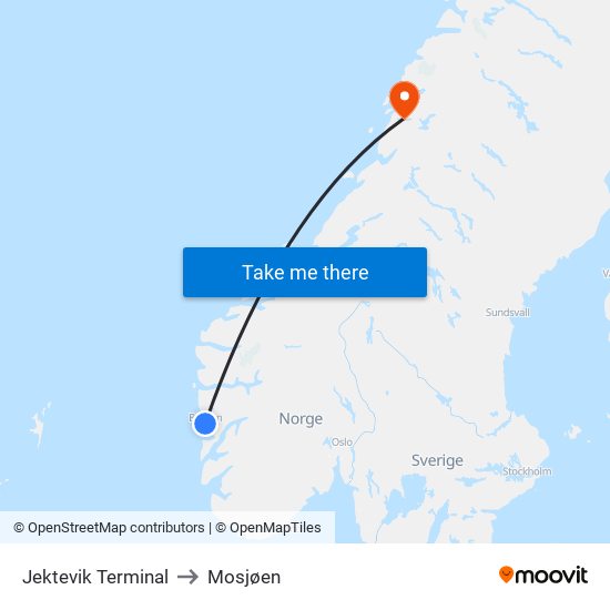 Jektevik Terminal to Mosjøen map