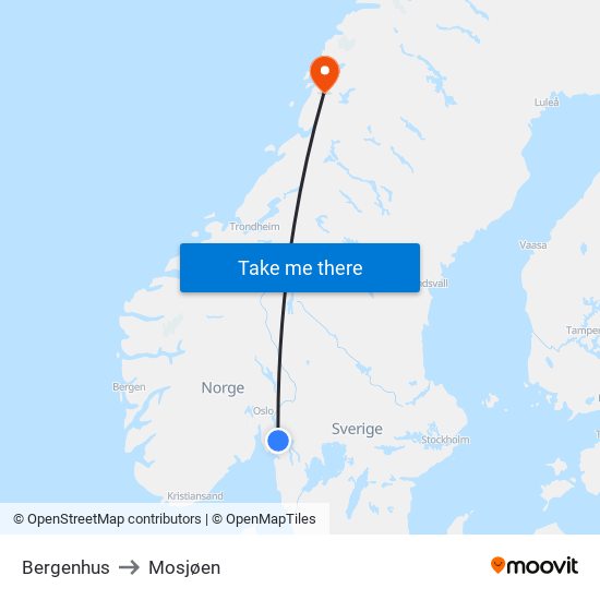 Bergenhus to Mosjøen map