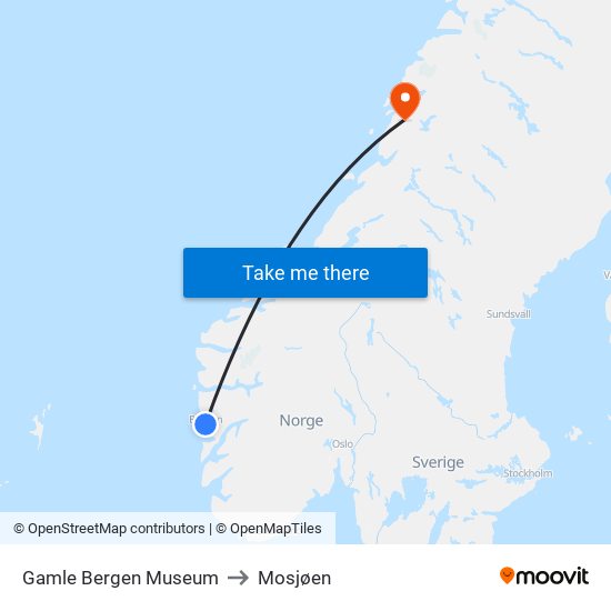 Gamle Bergen Museum to Mosjøen map