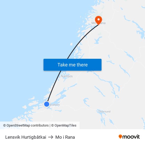 Lensvik Hurtigbåtkai to Mo i Rana map