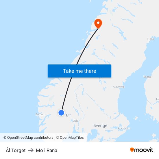 Ål Torget to Mo i Rana map