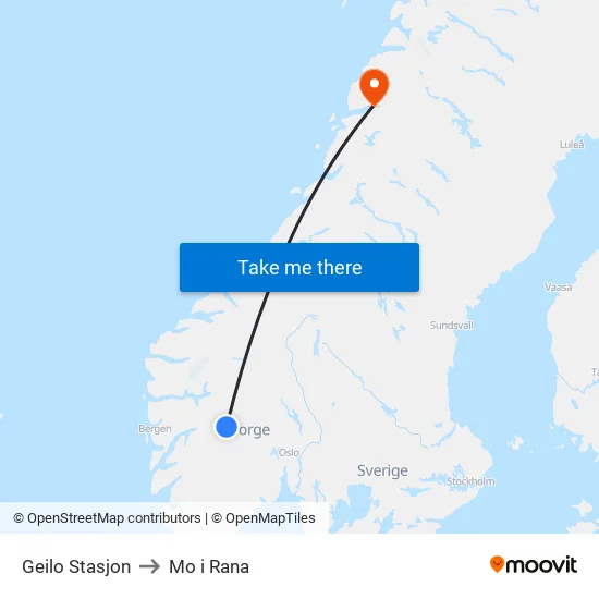 Geilo Stasjon to Mo i Rana map