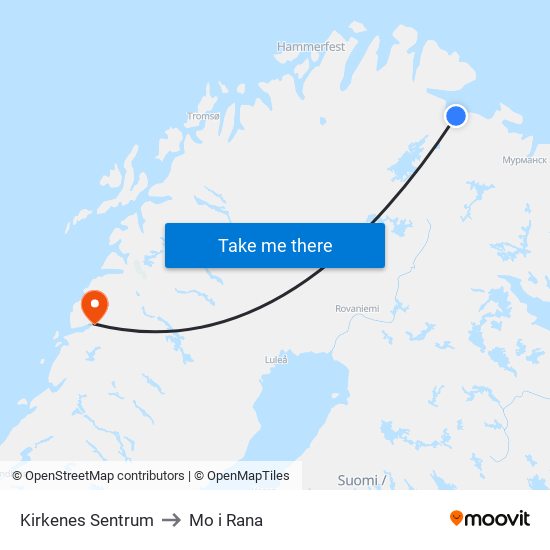 Kirkenes Sentrum to Mo i Rana map