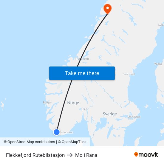 Flekkefjord Rutebilstasjon to Mo i Rana map