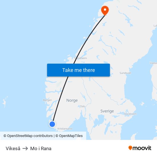 Vikeså to Mo i Rana map