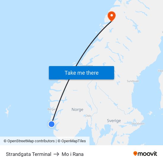 Strandgata Terminal to Mo i Rana map