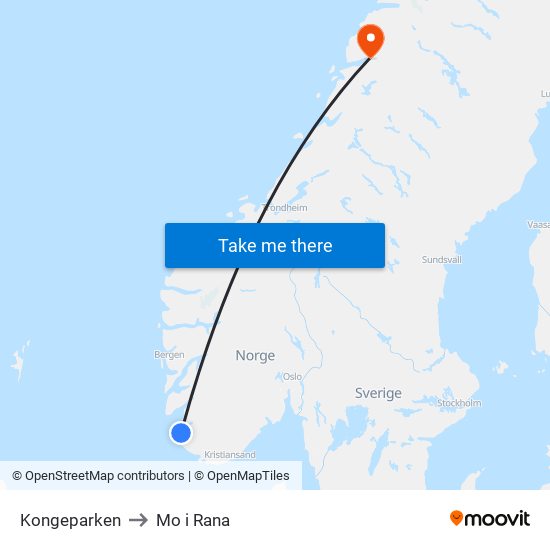 Kongeparken to Mo i Rana map