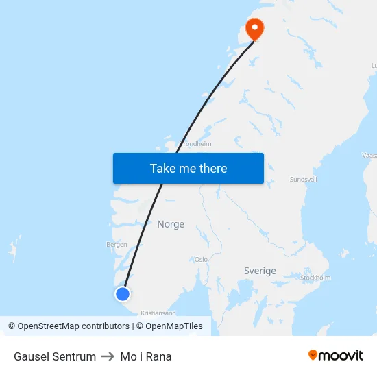 Gausel Sentrum to Mo i Rana map