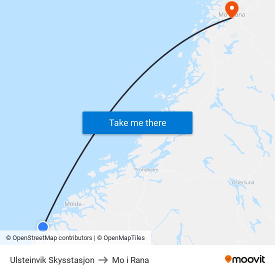 Ulsteinvik Skysstasjon to Mo i Rana map