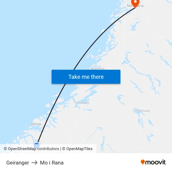 Geiranger to Mo i Rana map