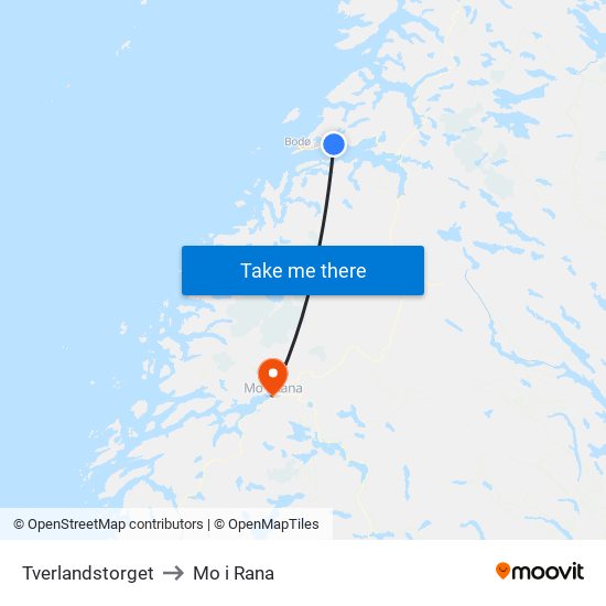 Tverlandstorget to Mo i Rana map