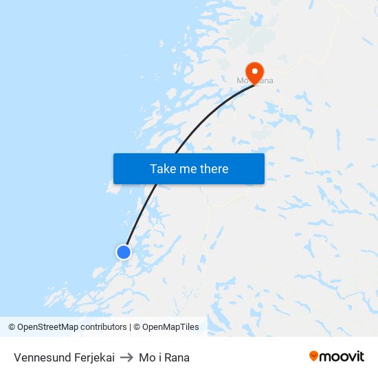 Vennesund Ferjekai to Mo i Rana map