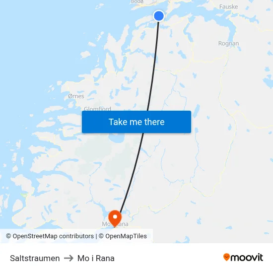 Saltstraumen to Mo i Rana map