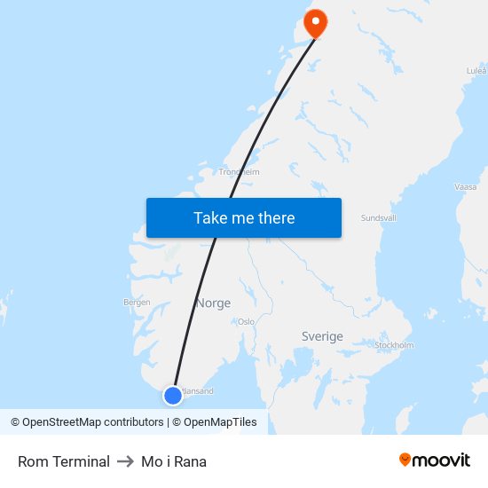 Rom Terminal to Mo i Rana map