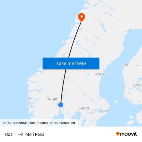 Røa T to Mo i Rana map
