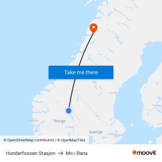 Hunderfossen Stasjon to Mo i Rana map