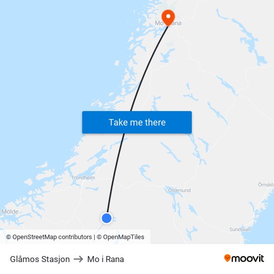 Glåmos Stasjon to Mo i Rana map