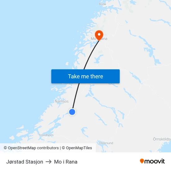 Jørstad Stasjon to Mo i Rana map