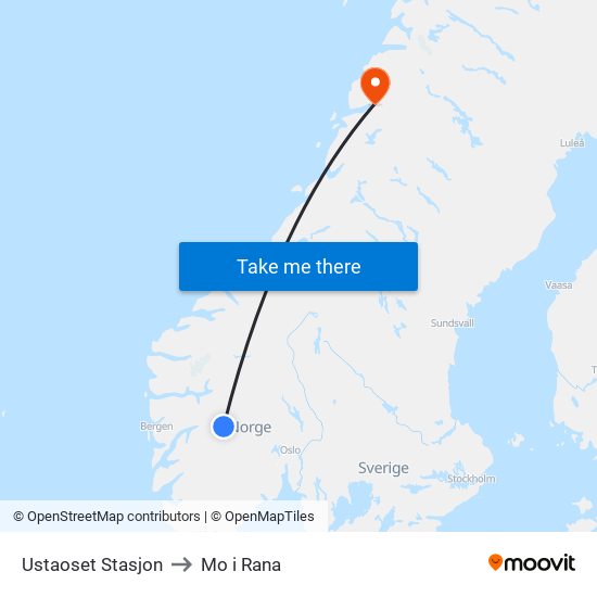 Ustaoset Stasjon to Mo i Rana map