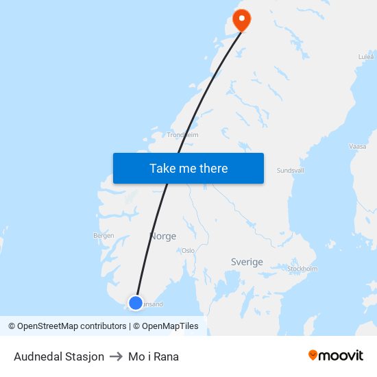 Audnedal Stasjon to Mo i Rana map